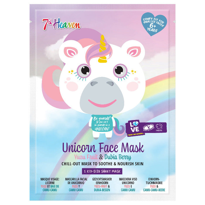 7th Heaven Unicorn Soothing Sheet Mask - Soothe your skin and shine like a unicorn with our kid-friendly sheet mask featuring nourishing extracts from yuzu and dubia berry. Simply unique!