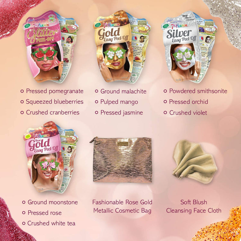 7th Heaven Rose Gold Shimmer And Shine Face Masks Skin Care Gift Set