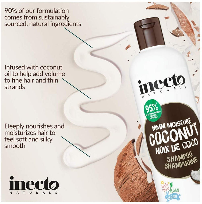 Inecto Naturals Shampooing hydratant à la noix de coco Cheveux secs sujets aux frisottis (500 ml)