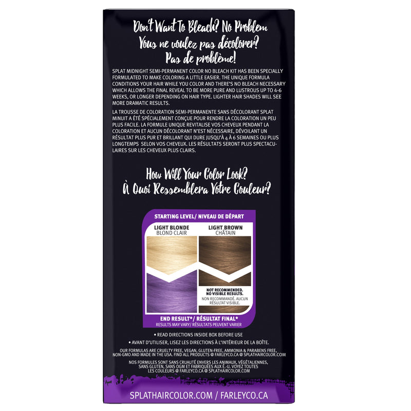 Splat Midnight Semi Permanent Color Kit At Home Hair Dye For Brunettes  - Violet