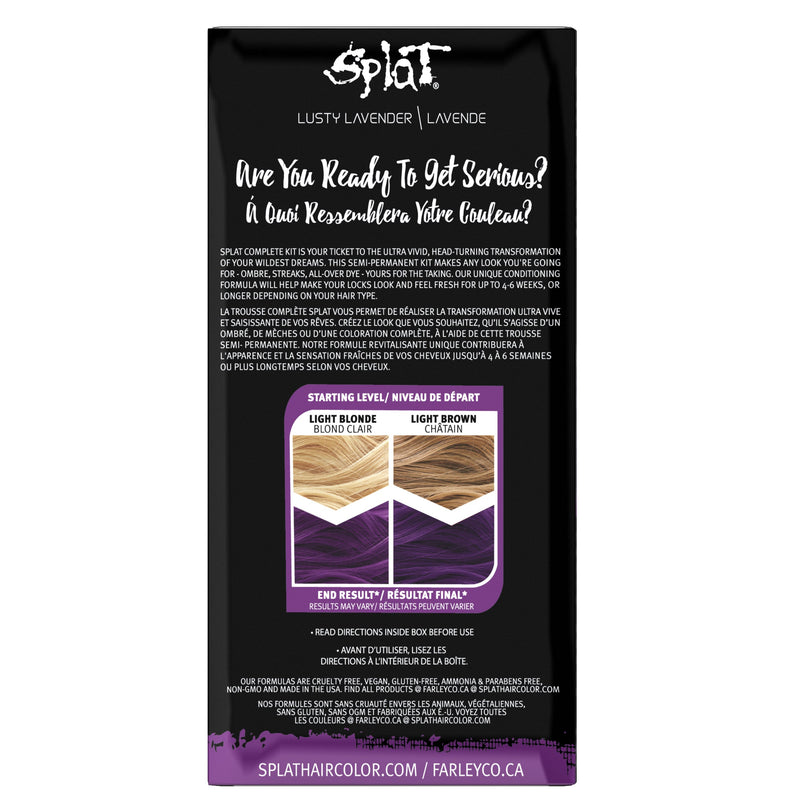 Splat Rebellious Color Semi Permanent  At Home Hair Dye Complete Color Kit - Lusty Lavender