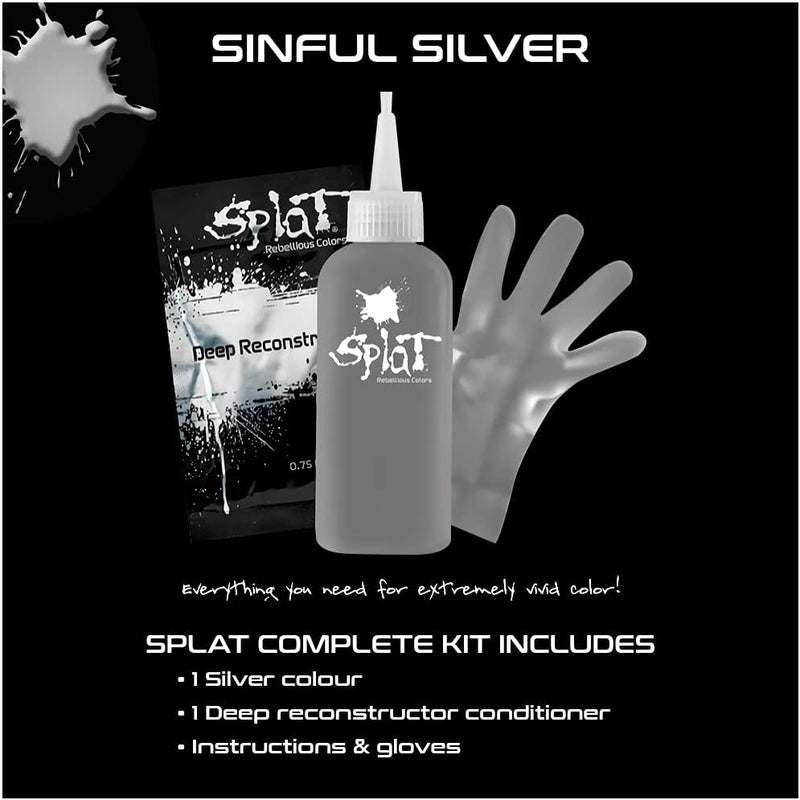 Splat Rebellious Color Teinture pour cheveux semi-permanente à domicile Kit complet de coloration - Sinful Silver