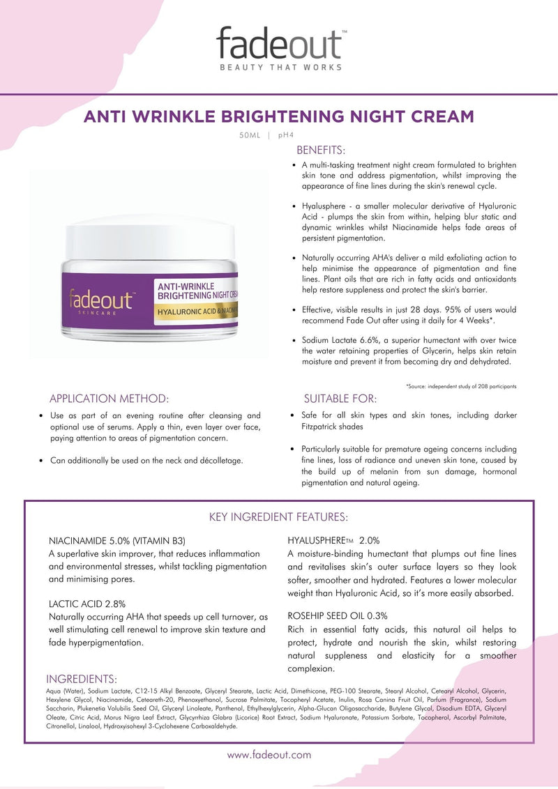 Fade Out Anti Wrinkle Night Cream with Hyaluronic Acid